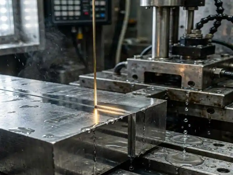 EDM machining, cnc machining, wire EDM, sinker EDM, electrical discharge machining, cnc milling vs edm, precision cnc machining, hard metal machining, sharp internal corners, spark erosion, custom machined parts.