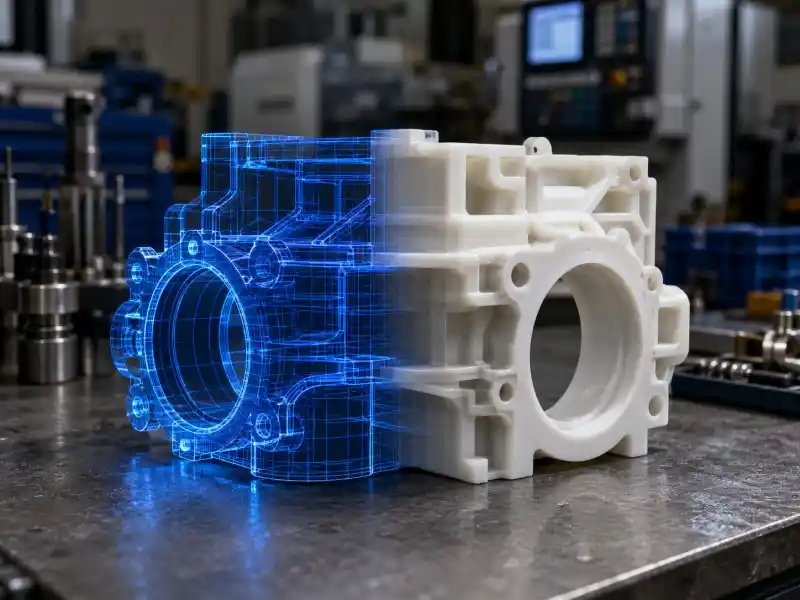 3D CAD model converted to a physical CNC machined plastic prototype