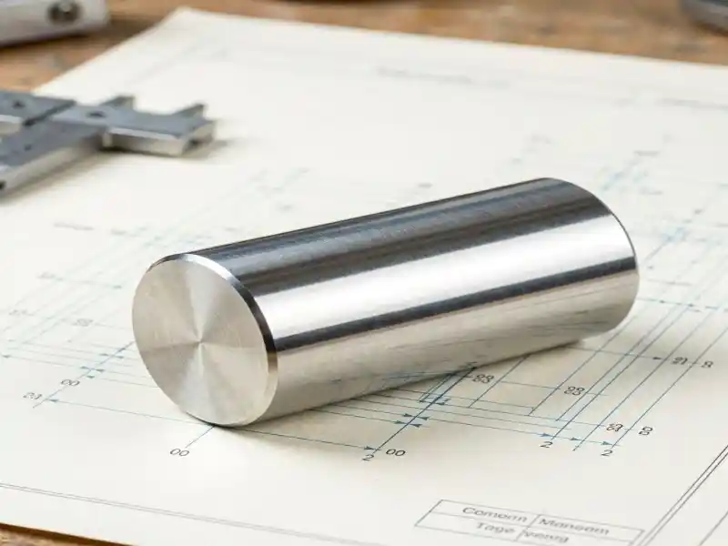 A professional product photograph of a CNC ground metal part resting on an engineering blueprint. The part features a flawless, mirror-like surface finish (Ra 0.05), reflecting its surroundings with zero scratches or tool marks. This visually proves the "Art of the Spark-Out" section.